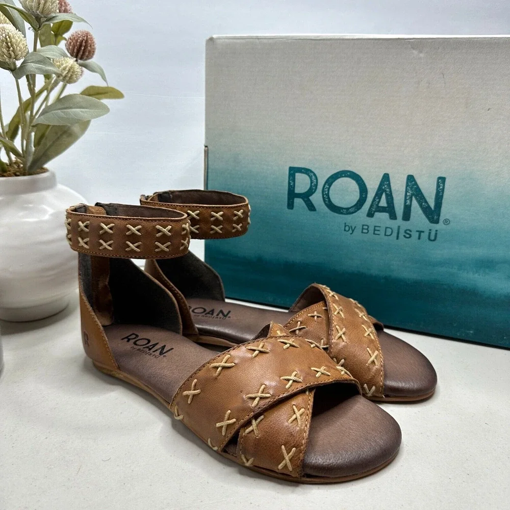 New Roan By Bed Stu Kel Bosco Leather Sandals Tan FR85008 Women's 6 NWB - Picture 1 of 12